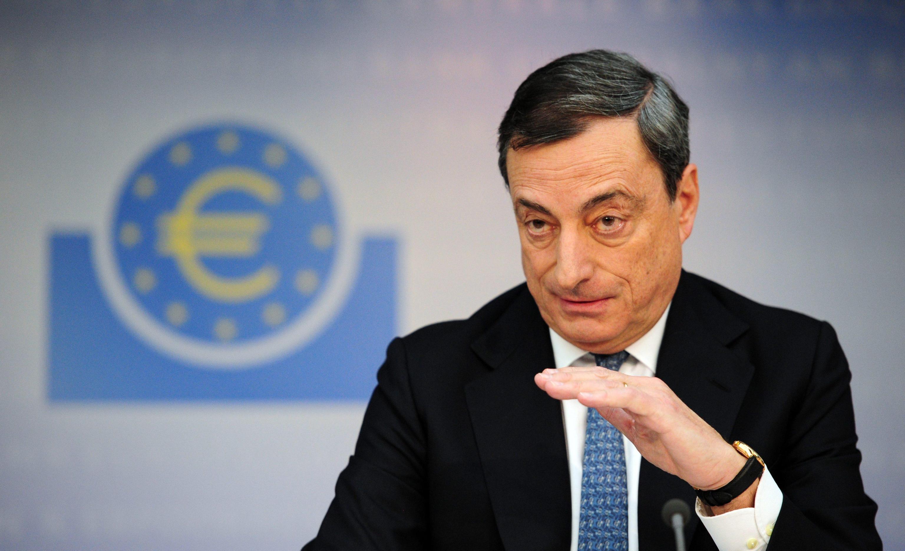 The president of the European Central Bank (ECB) Mario Draghi speaks during the press conference in Frankfurt am Main, Germany, 07 November 2013. 
The ECB has lowered the base rate in the euro area on to 0,25 per cent.  European Central Bank chief Mario Draghi said the ECB believes the eurozone's economy has been growing at a modest pace for the second half of 2013. ANSA/DANIEL REINHARDT